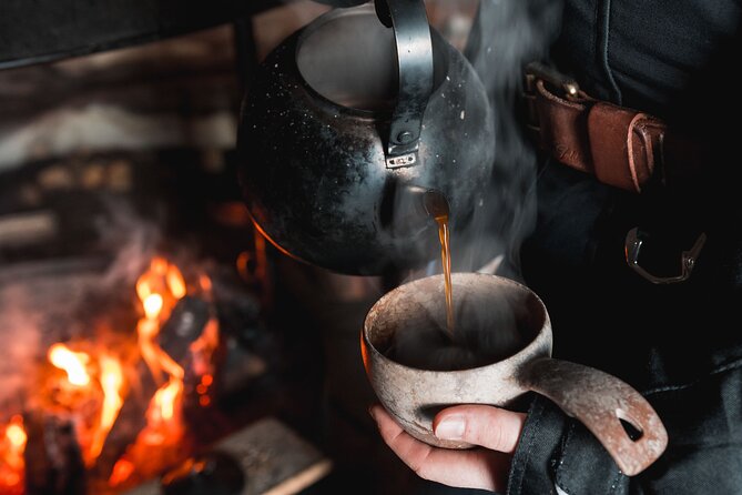 Lappish Lunch Break -Snowmobiling, ice fishing and tasty food - Lunch break outdoors: Lappish soup, hot drinks, and a warm tent